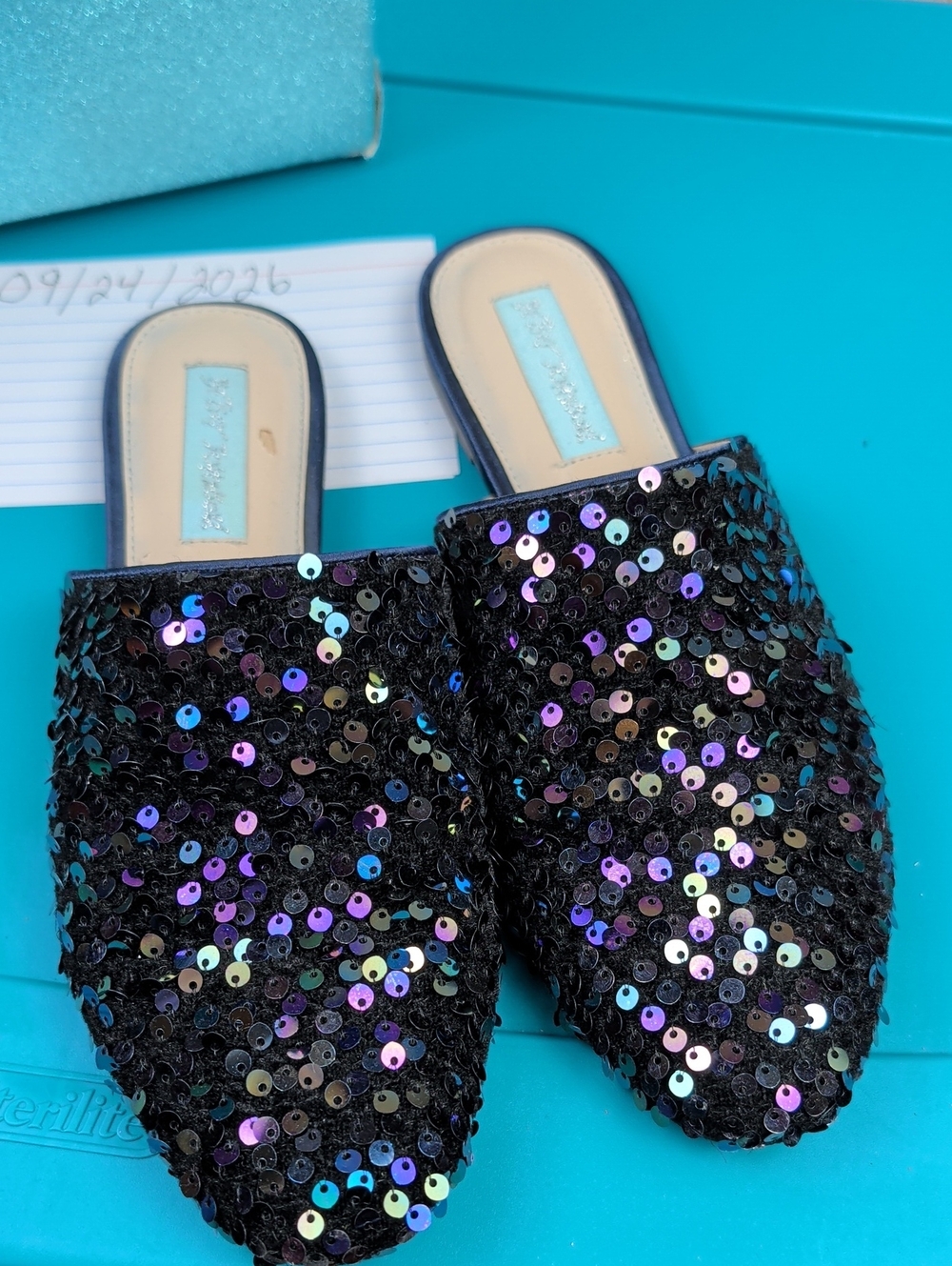 Sequin Embellished Black Slip-On Mules BestY Johnson 7